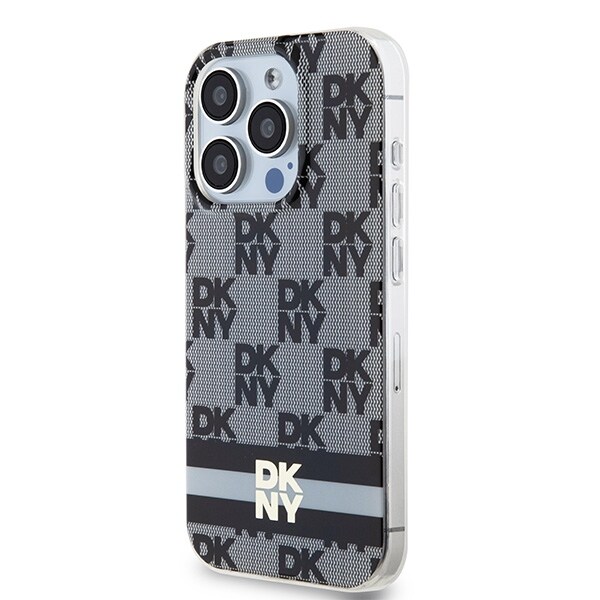 DKNY IML MagSafe-etui med rutete ensfarget mønster og trykte striper til iPhone 15 Pro Max - Svart