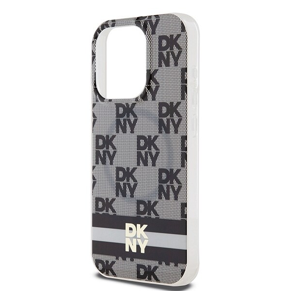 DKNY IML MagSafe-etui med rutete ensfarget mønster og trykte striper til iPhone 15 Pro Max - Svart