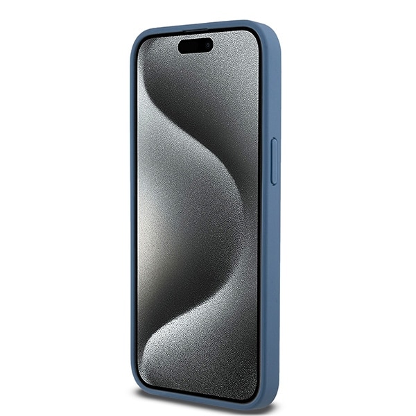 DKNY MagSafe-etui i lær med monogrammønster og metalllogo for iPhone 15 Pro Max - Blå