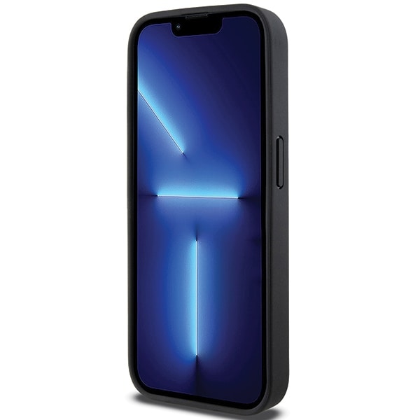 DKNY MagSafe-etui i lær med trykt mønster og metallogo for iPhone 15 Pro Max - Svart