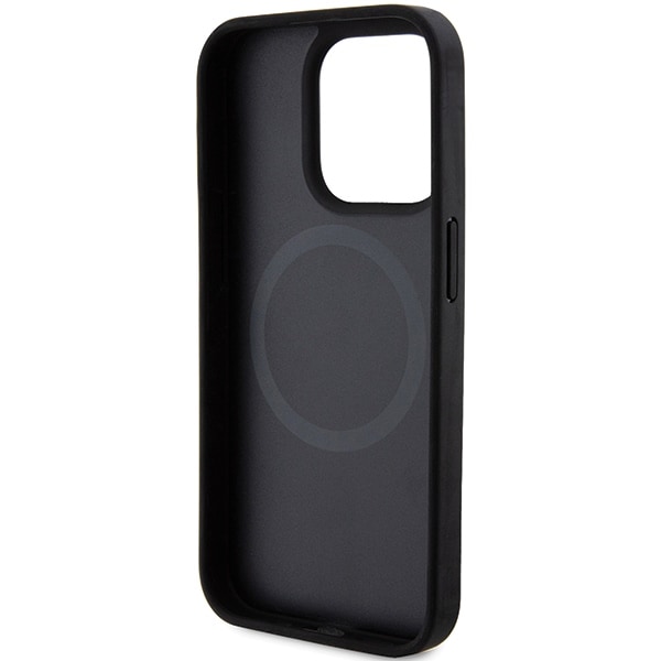 DKNY MagSafe-etui i lær med trykt mønster og metallogo for iPhone 15 Pro Max - Svart
