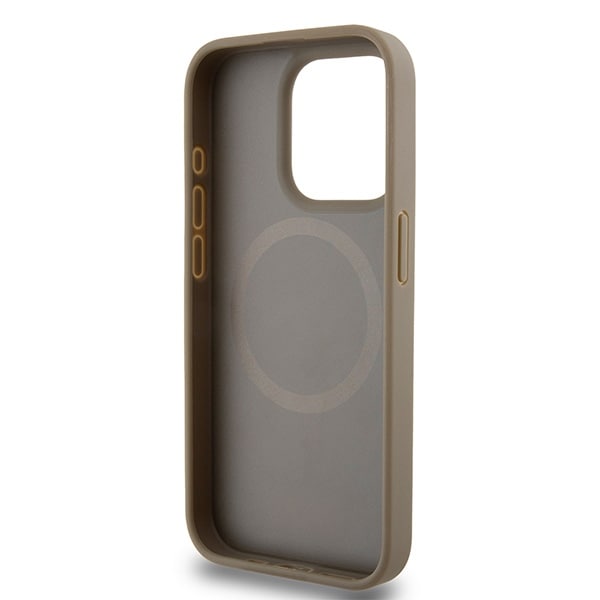 DKNY MagSafe-etui i lær med trykt mønster og metalllogo for iPhone 15 Pro Max - Brun