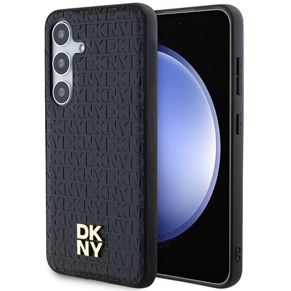 DKNY MagSafe-etui i lærmønster med metallogo for Samsung Galaxy S24+ - svart
