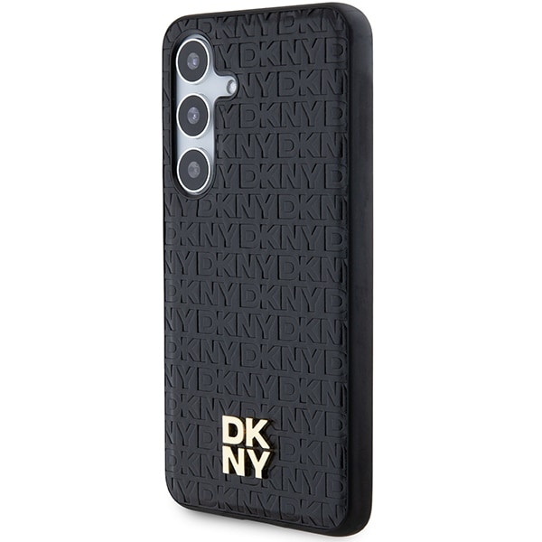 DKNY MagSafe-etui i lærmønster med metallogo for Samsung Galaxy S24 - svart