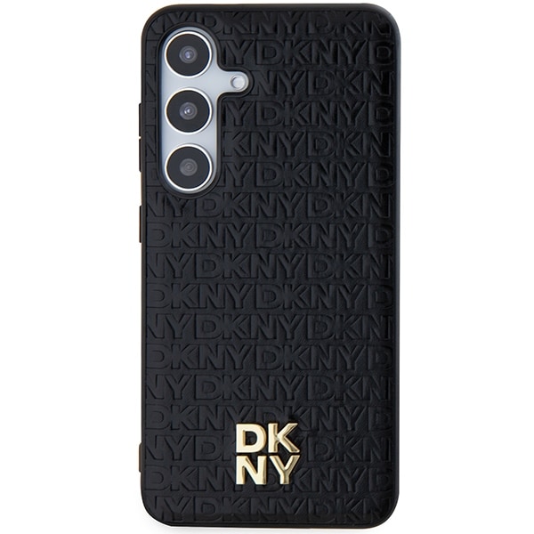 DKNY MagSafe-etui i lærmønster med metallogo for Samsung Galaxy S24 - svart