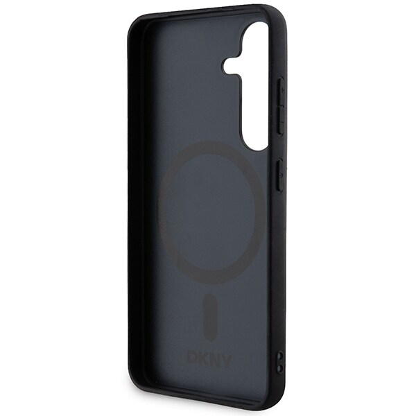 DKNY MagSafe-etui i lærmønster med metallogo for Samsung Galaxy S24 - svart