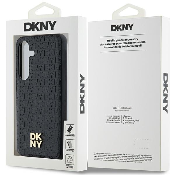 DKNY MagSafe-etui i lærmønster med metallogo for Samsung Galaxy S24 - svart