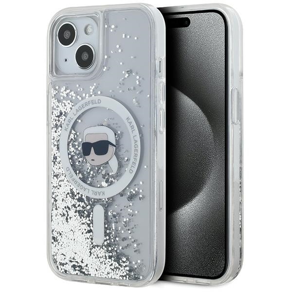 Karl Lagerfeld Liquid Glitter Karl Head MagSafe-etui for iPhone 15 / 14 / 13 - gjennomsiktig