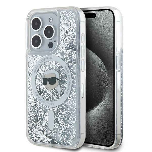 Karl Lagerfeld Liquid Glitter Karl Head MagSafe-etui for iPhone 15 Pro Max - gjennomsiktig