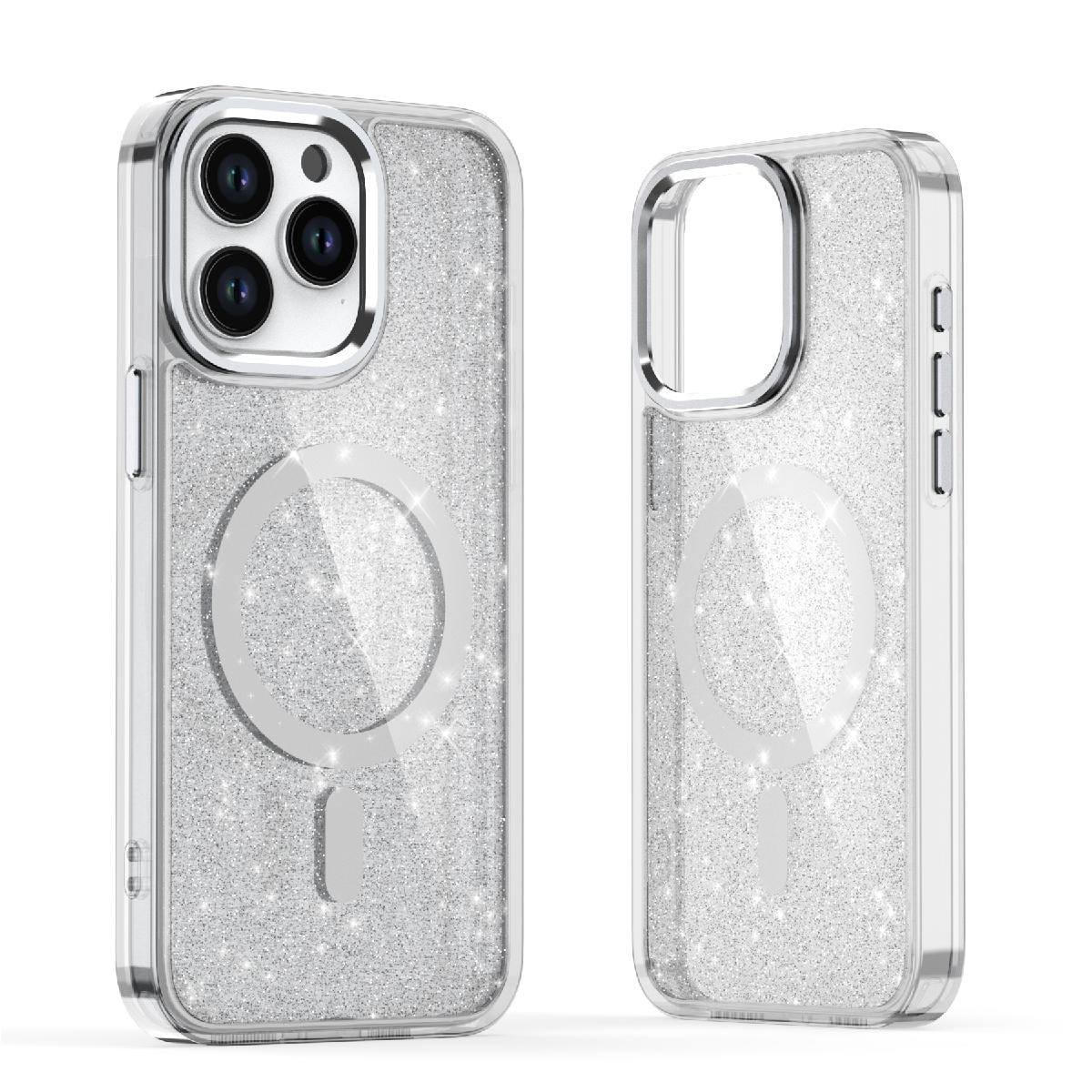 Glitteretui MagSafe for iPhone 16 Plus - hvit med glitter