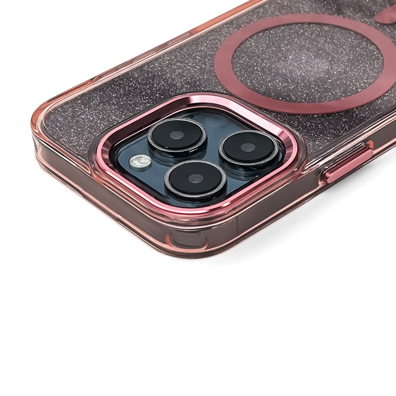 Glitteretui MagSafe for iPhone 16 Plus - rosa med glitter