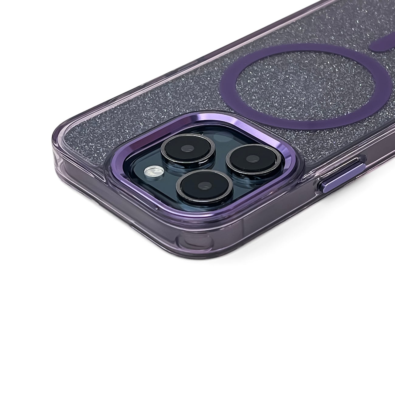 Glitteretui MagSafe for iPhone 16 Pro - lilla med glitter