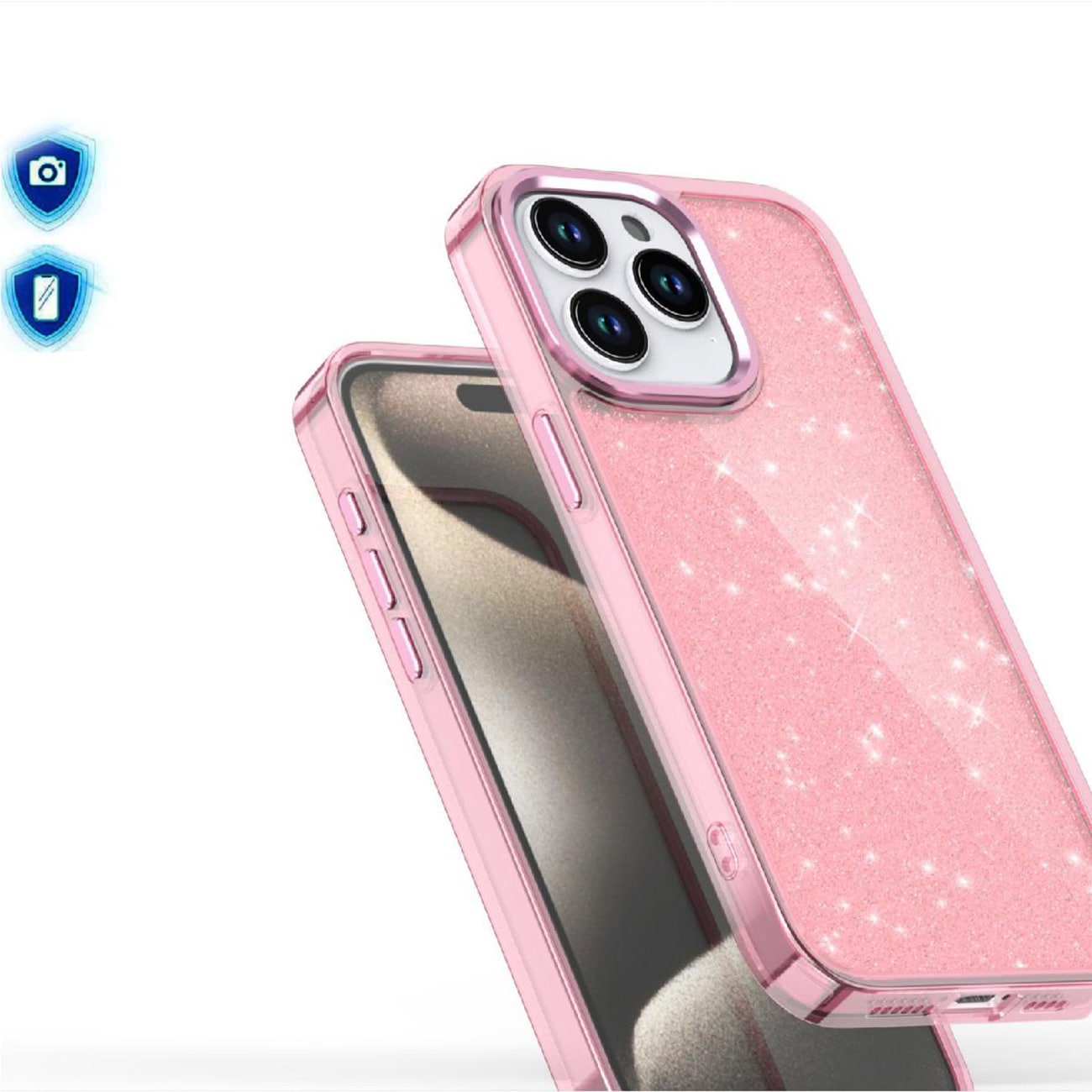 Glitterveske til iPhone 16 Pro Max - rosa med glitter
