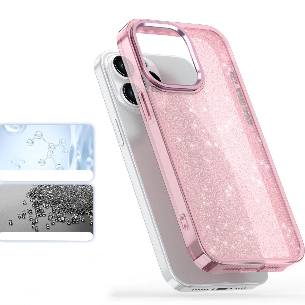 Glitterveske til iPhone 16 Pro Max - rosa med glitter