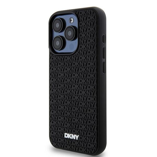 DKNY 3D gummideksel med gjentatt mønster for iPhone 15 Pro - svart