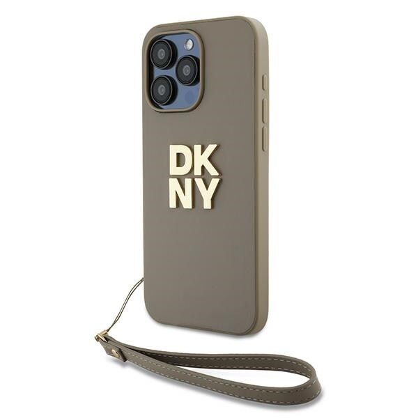 DKNY Wrist Strap Stock Logo-etui for iPhone 15 Pro - beige