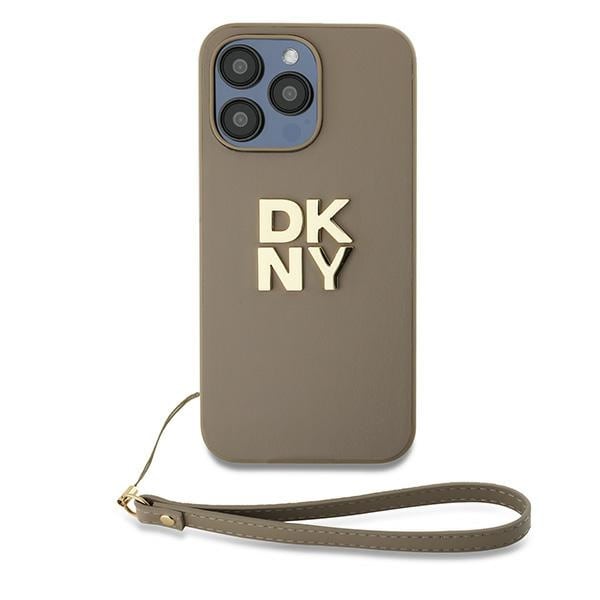 DKNY Wrist Strap Stock Logo-etui for iPhone 15 Pro - beige