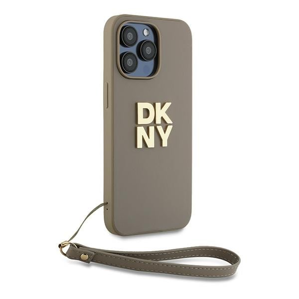 DKNY Wrist Strap Stock Logo-etui for iPhone 15 Pro - beige