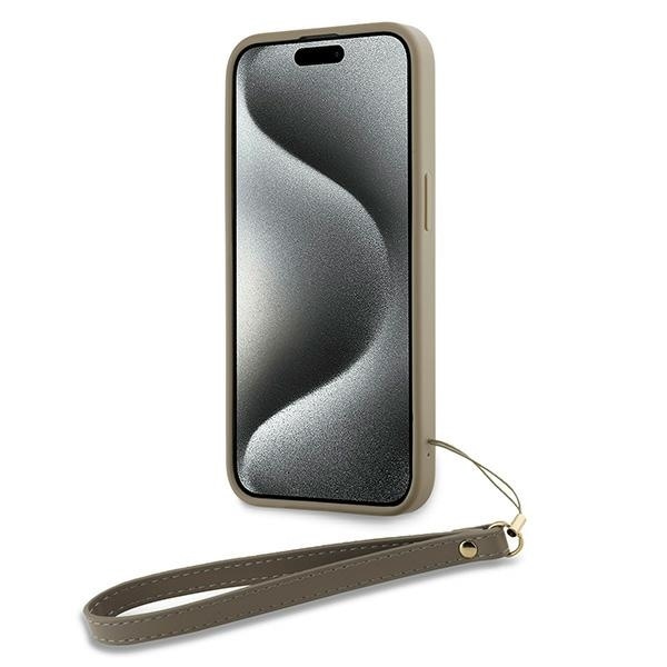 DKNY Wrist Strap Stock Logo-etui for iPhone 15 Pro - beige