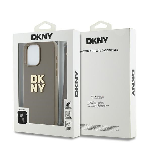 DKNY Wrist Strap Stock Logo-etui for iPhone 15 Pro - beige