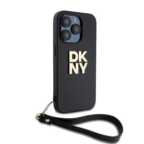 DKNY Wrist Strap Stock Logo-etui for iPhone 15 Pro - svart