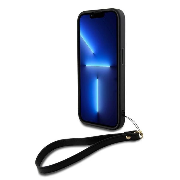 DKNY Wrist Strap Stock Logo-etui for iPhone 15 Pro - svart