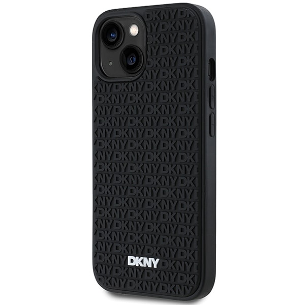 DKNY 3D gummideksel med gjentatt mønster for iPhone 15 Plus - svart