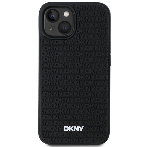 DKNY 3D gummideksel med gjentatt mønster for iPhone 15 Plus - svart