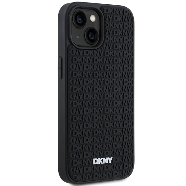 DKNY 3D gummideksel med gjentatt mønster for iPhone 15 Plus - svart