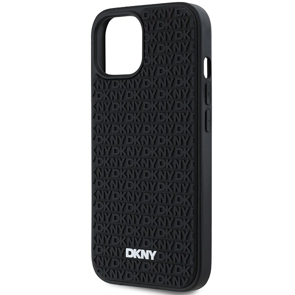 DKNY 3D gummideksel med gjentatt mønster for iPhone 15 Plus - svart