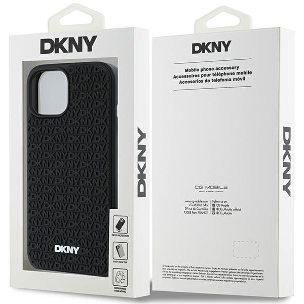 DKNY 3D gummideksel med gjentatt mønster for iPhone 15 Plus - svart