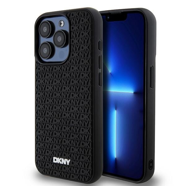 DKNY 3D gummideksel med gjentatt mønster for iPhone 15 Pro Max - svart
