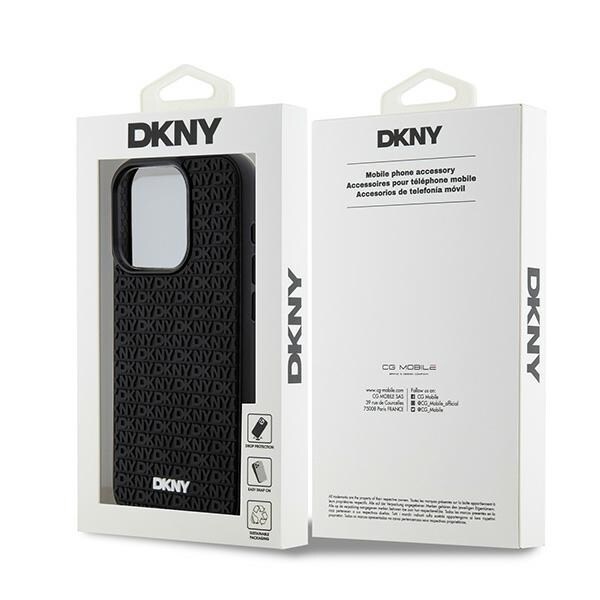 DKNY 3D gummideksel med gjentatt mønster for iPhone 15 Pro Max - svart