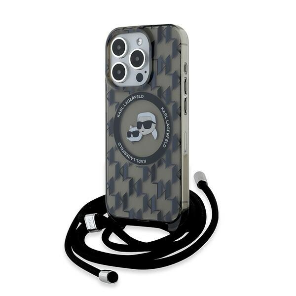 Karl Lagerfeld IML Crossbody Monogram Karl & Choupette MagSafe Case for iPhone 15 Pro - Black