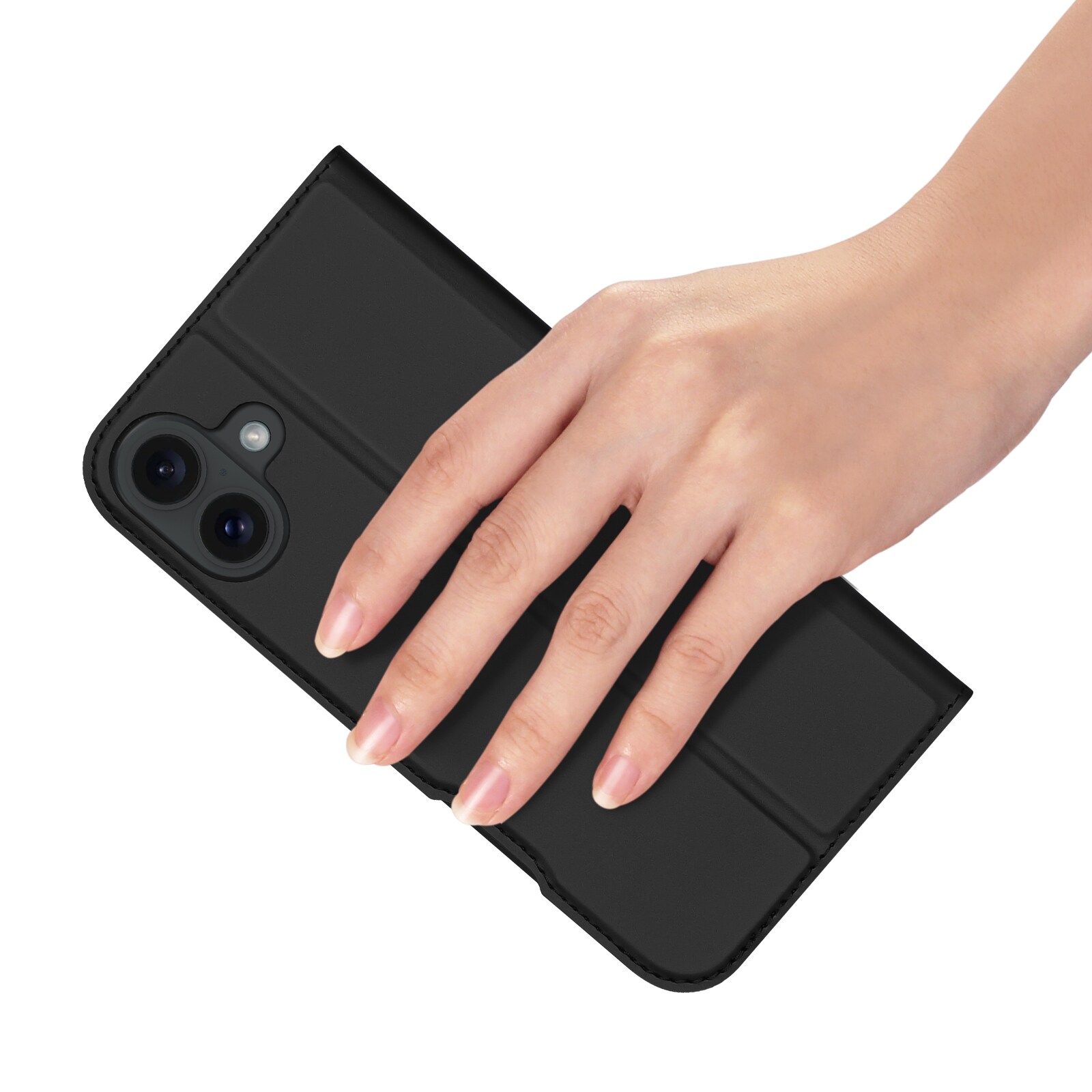 Dux Ducis Skin Pro iPhone 16 Plus-etui med klaff og kortspor - svart