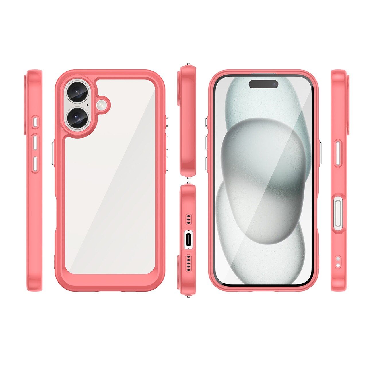 Outer Space-etui med gelramme for iPhone 16 Plus - rød