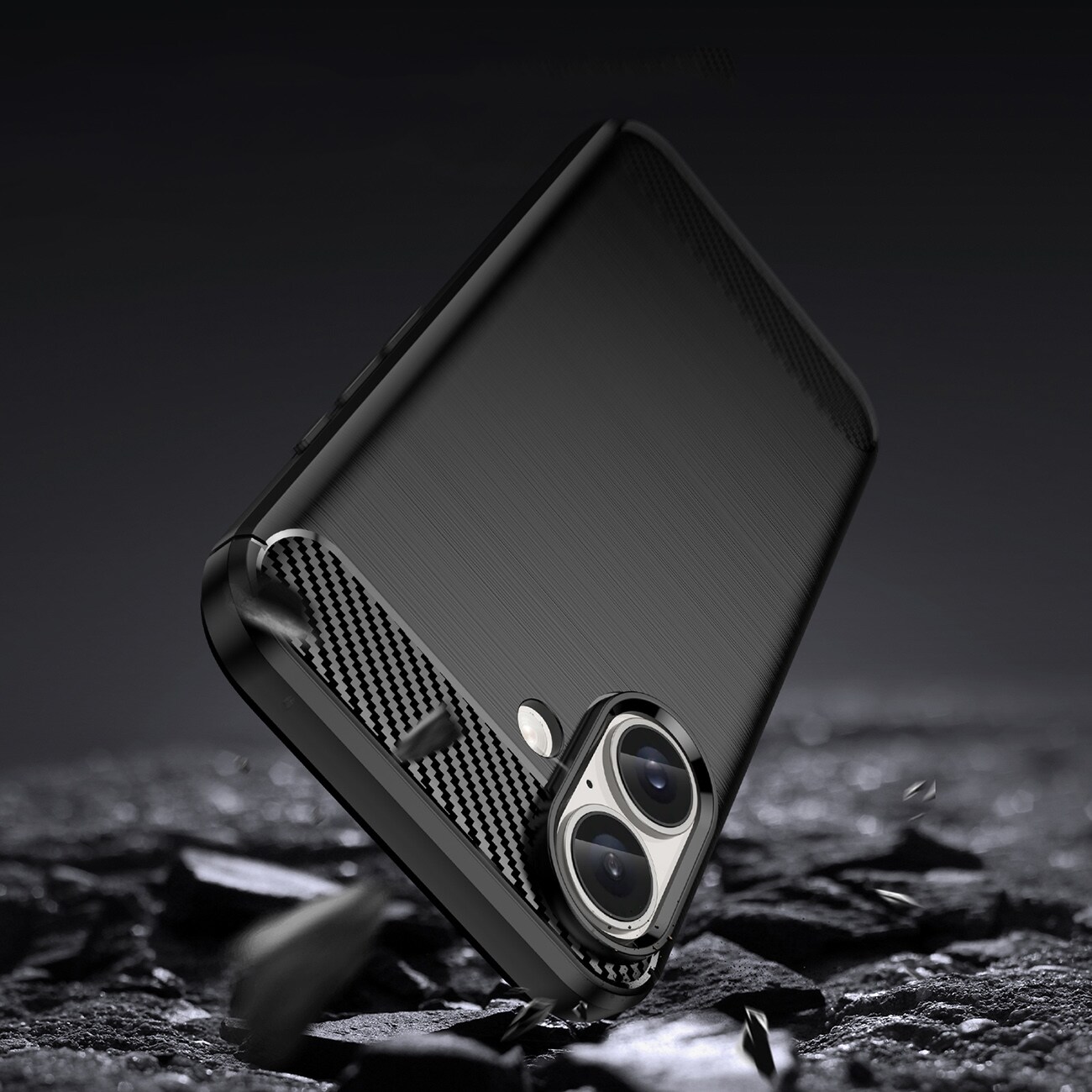 Carbon-etui for iPhone 16 Plus silikonetui - svart