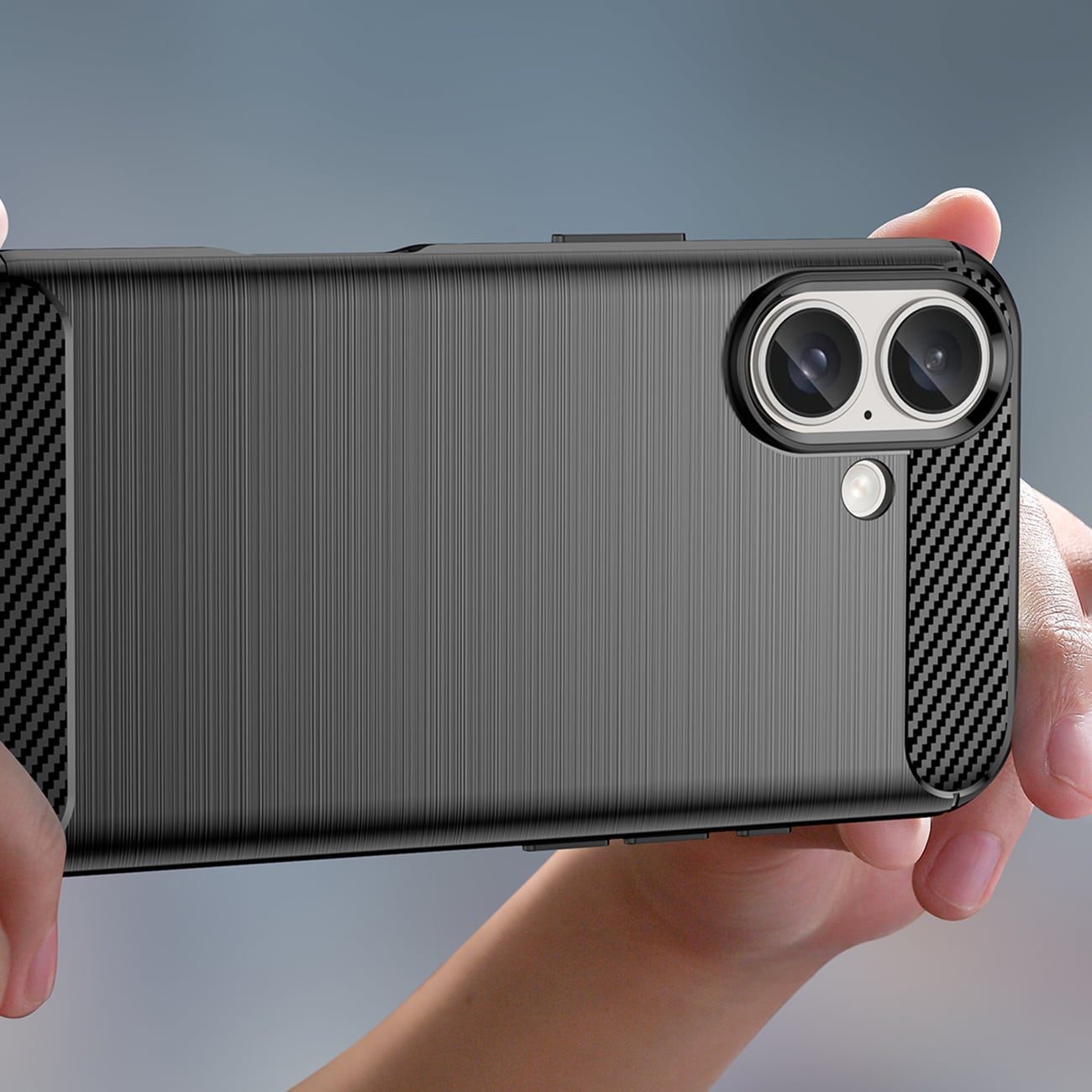 Carbon-etui for iPhone 16 Plus silikonetui - svart