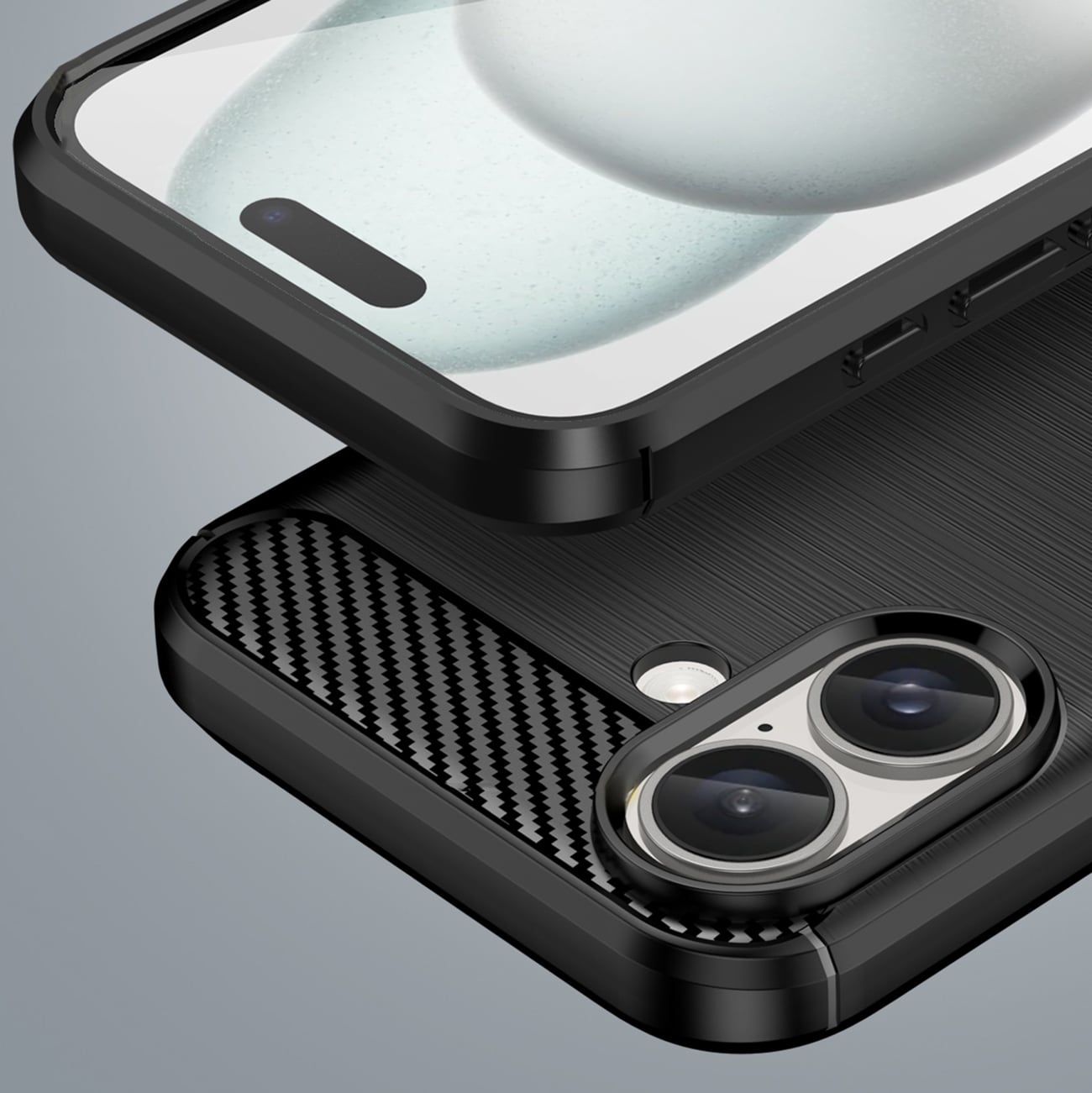 Carbon-etui for iPhone 16 Plus silikonetui - svart