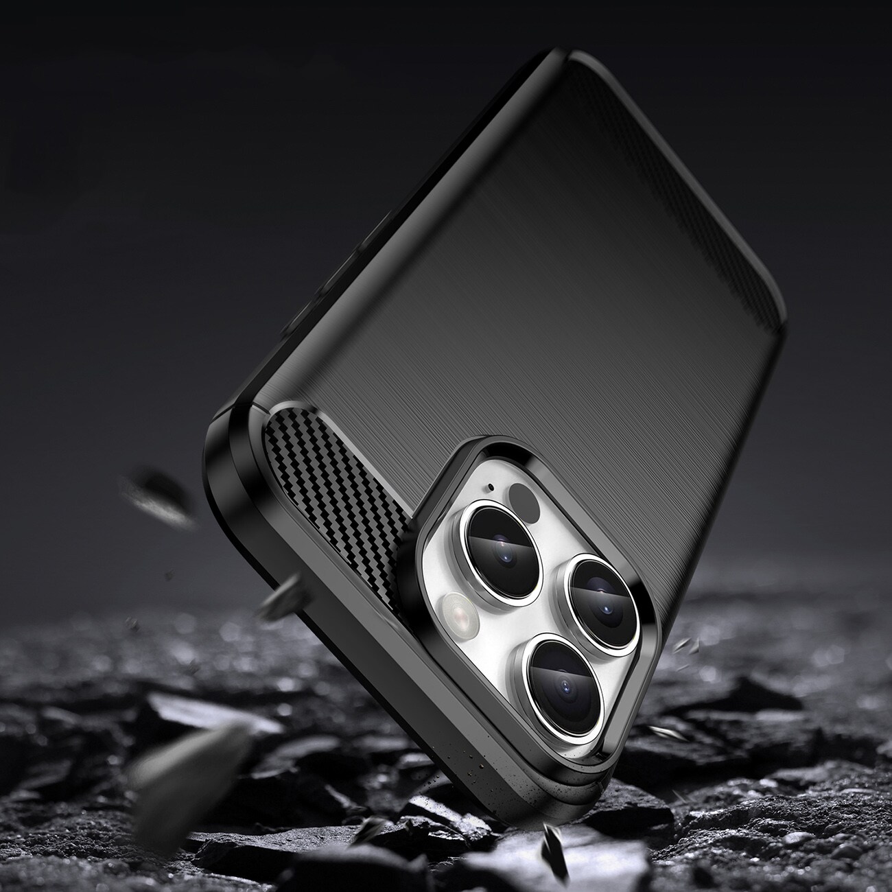 Carbon-etui for iPhone 16 Pro Max silikonetui - svart