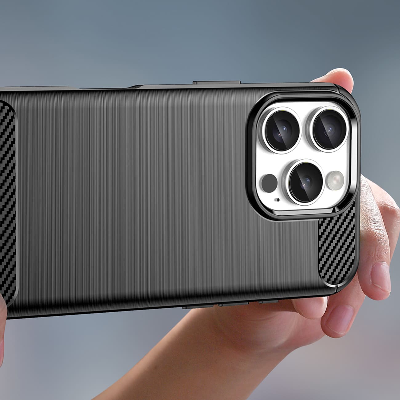 Carbon-etui for iPhone 16 Pro Max silikonetui - svart