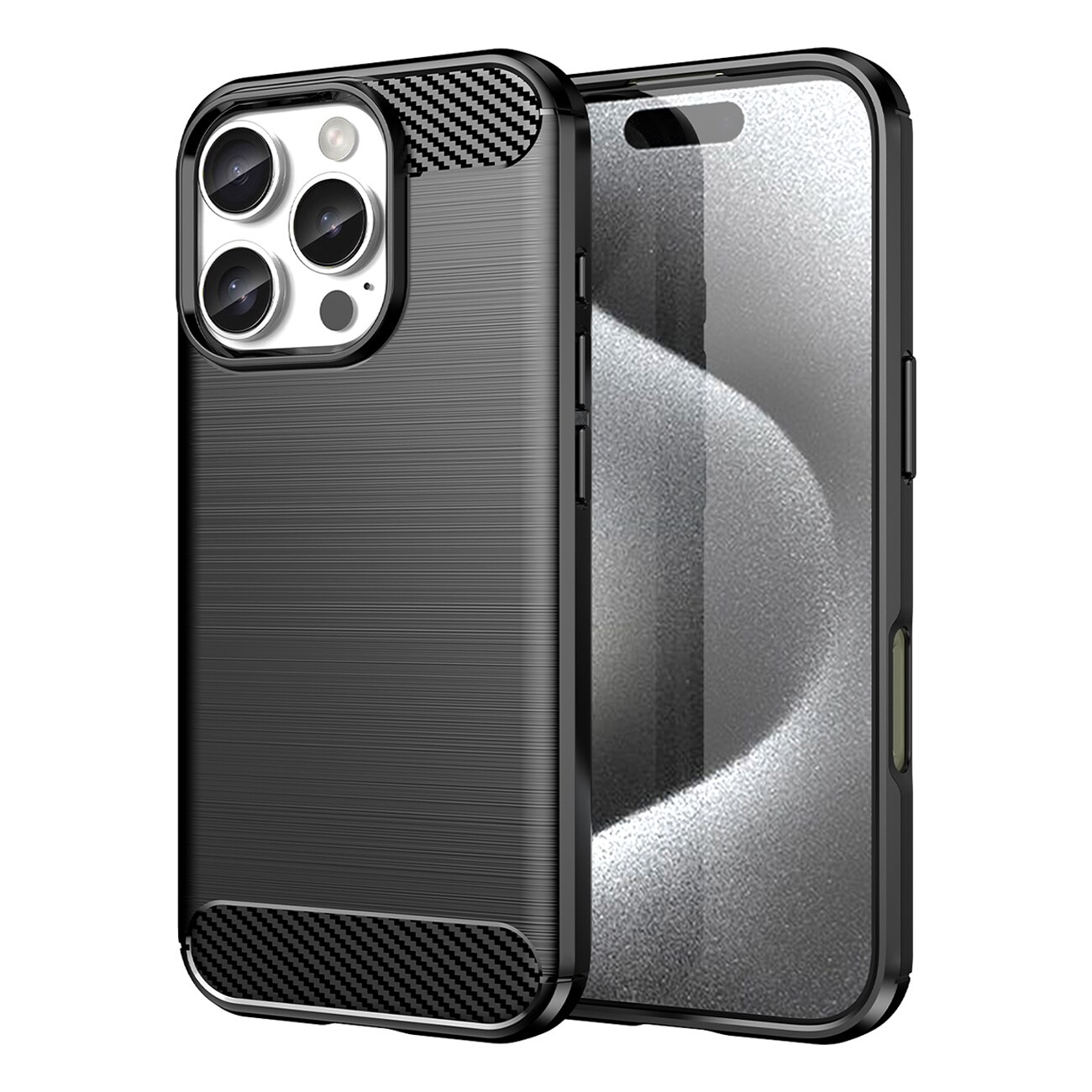 Carbon-etui for iPhone 16 Pro Max silikonetui - svart
