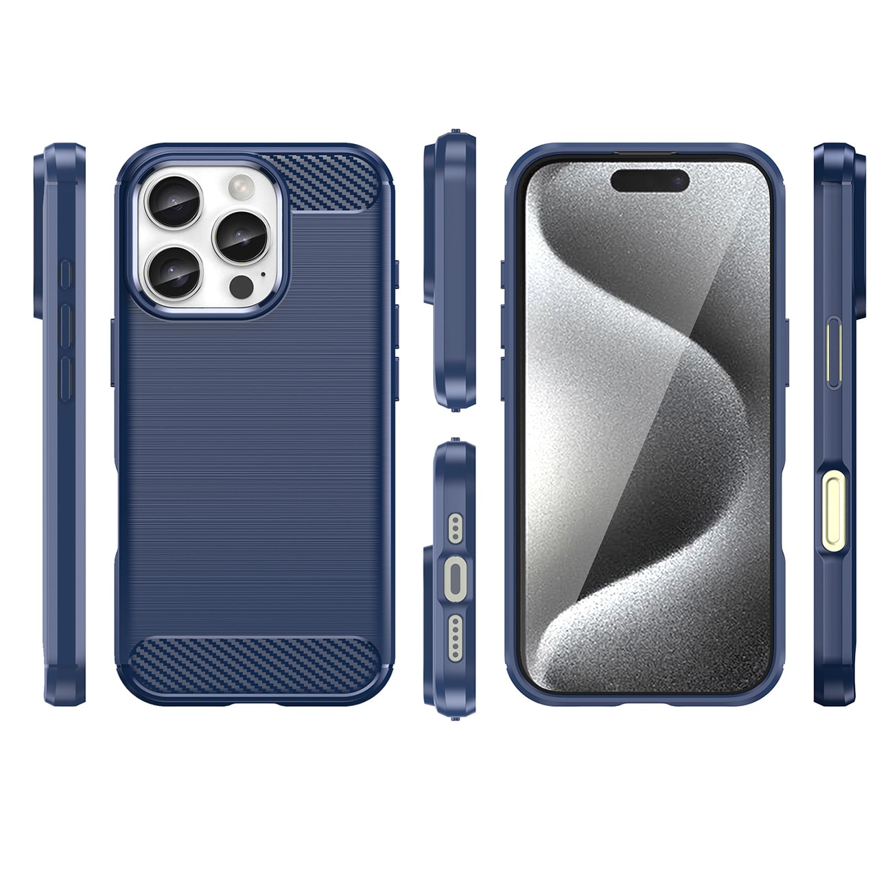 Carbon-etui for iPhone 16 Pro Max silikonetui - blå
