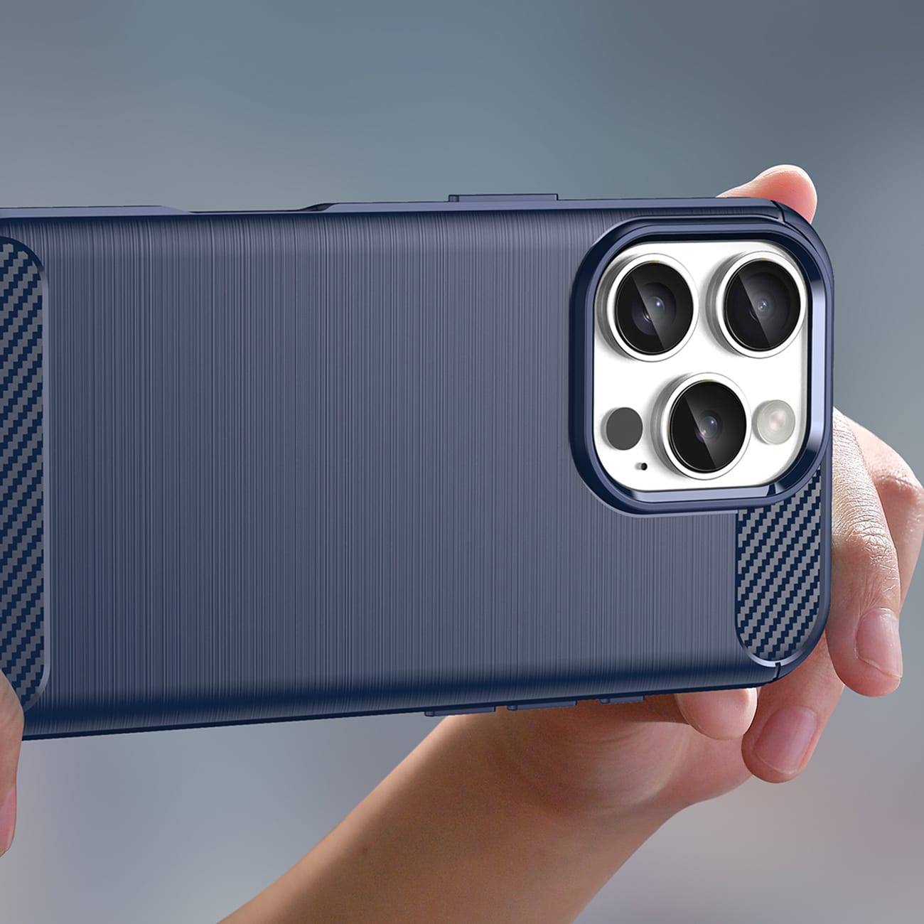 Carbon-etui for iPhone 16 Pro Max silikonetui - blå