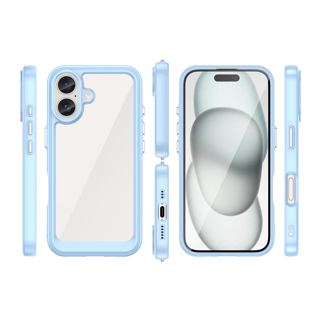 Outer Space-etui med gelramme for iPhone 16 Plus - Blå