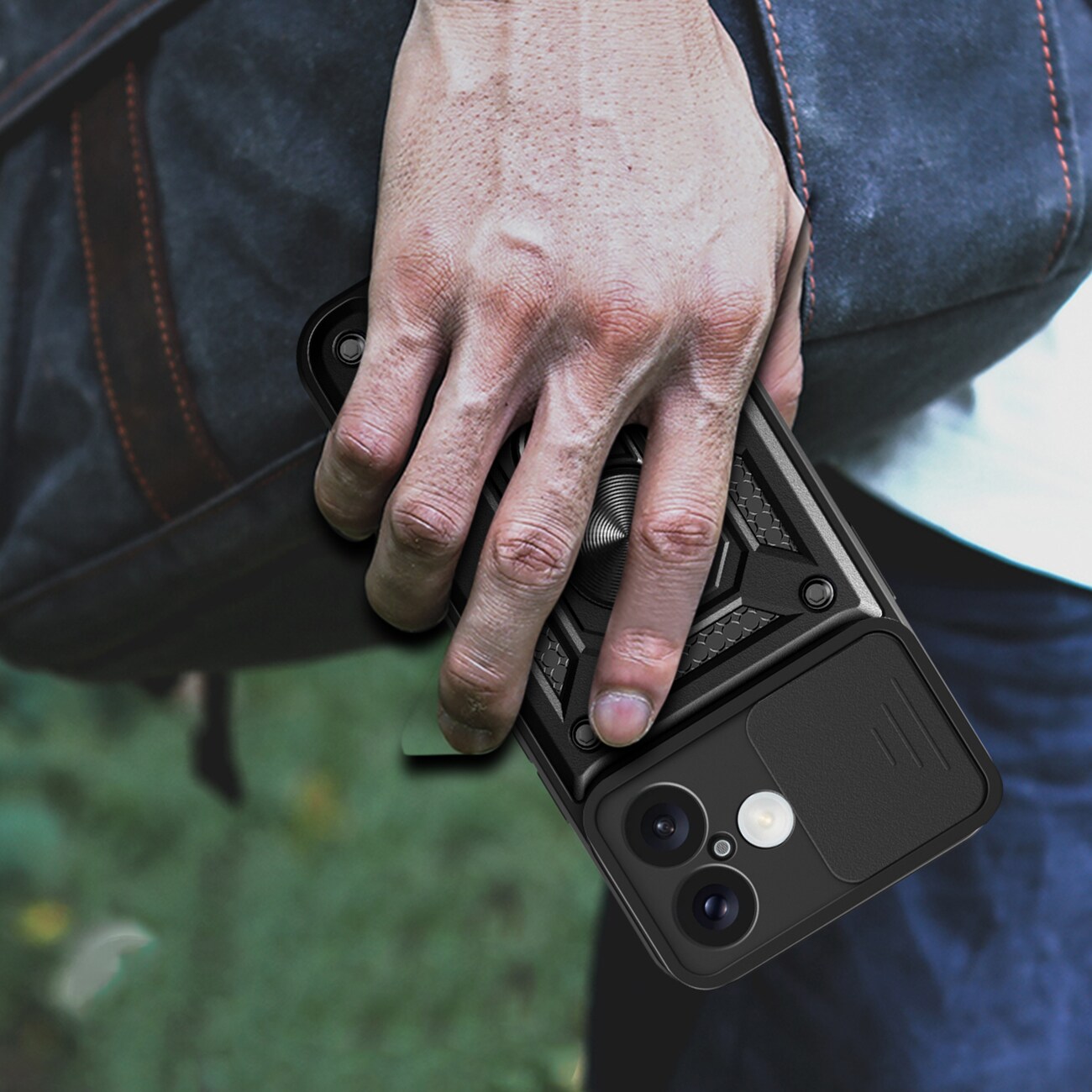 Hybrid Armor Camshield iPhone 16 Plus pansret etui med kameradeksel og stativ - svart