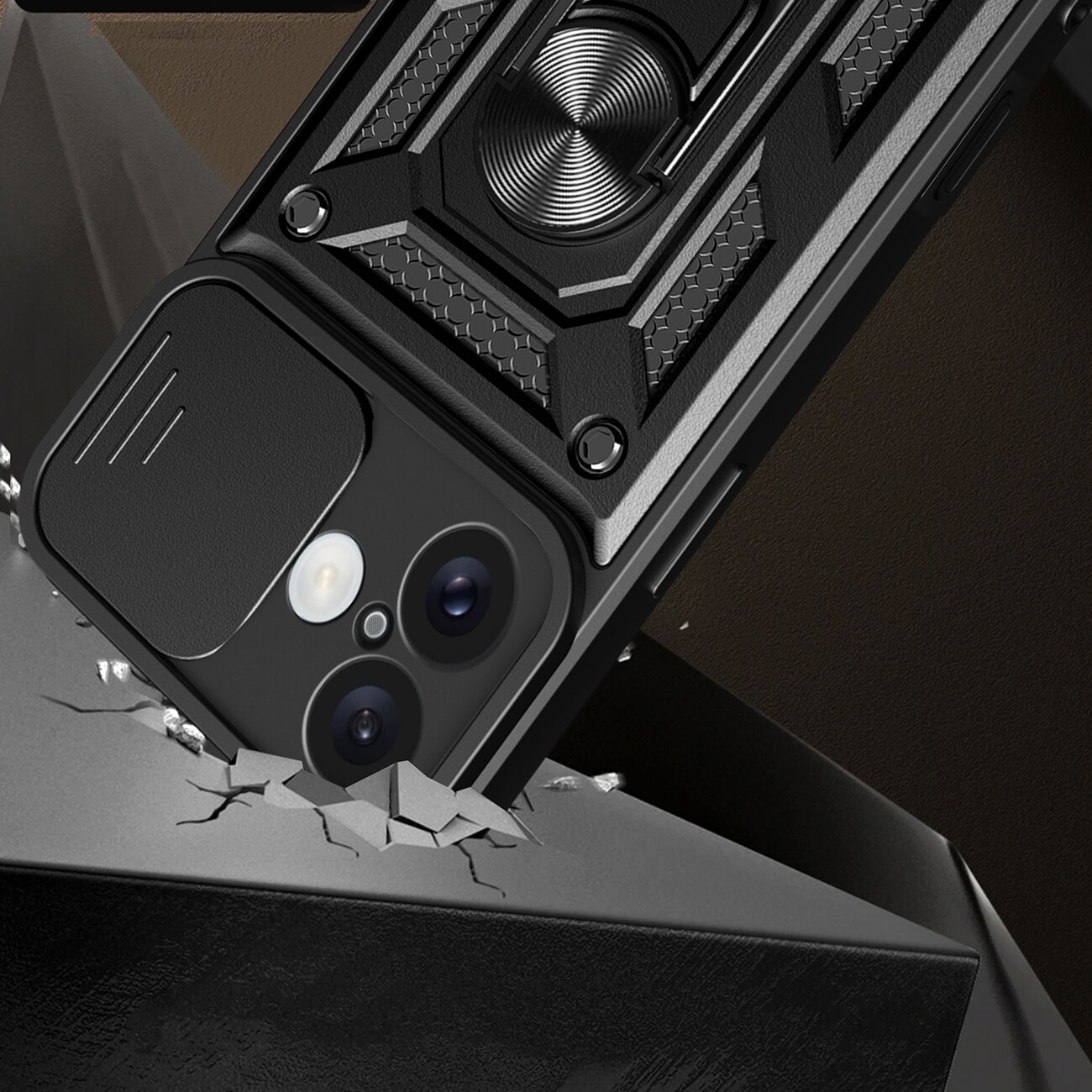 Hybrid Armor Camshield iPhone 16 Plus pansret etui med kameradeksel og stativ - svart