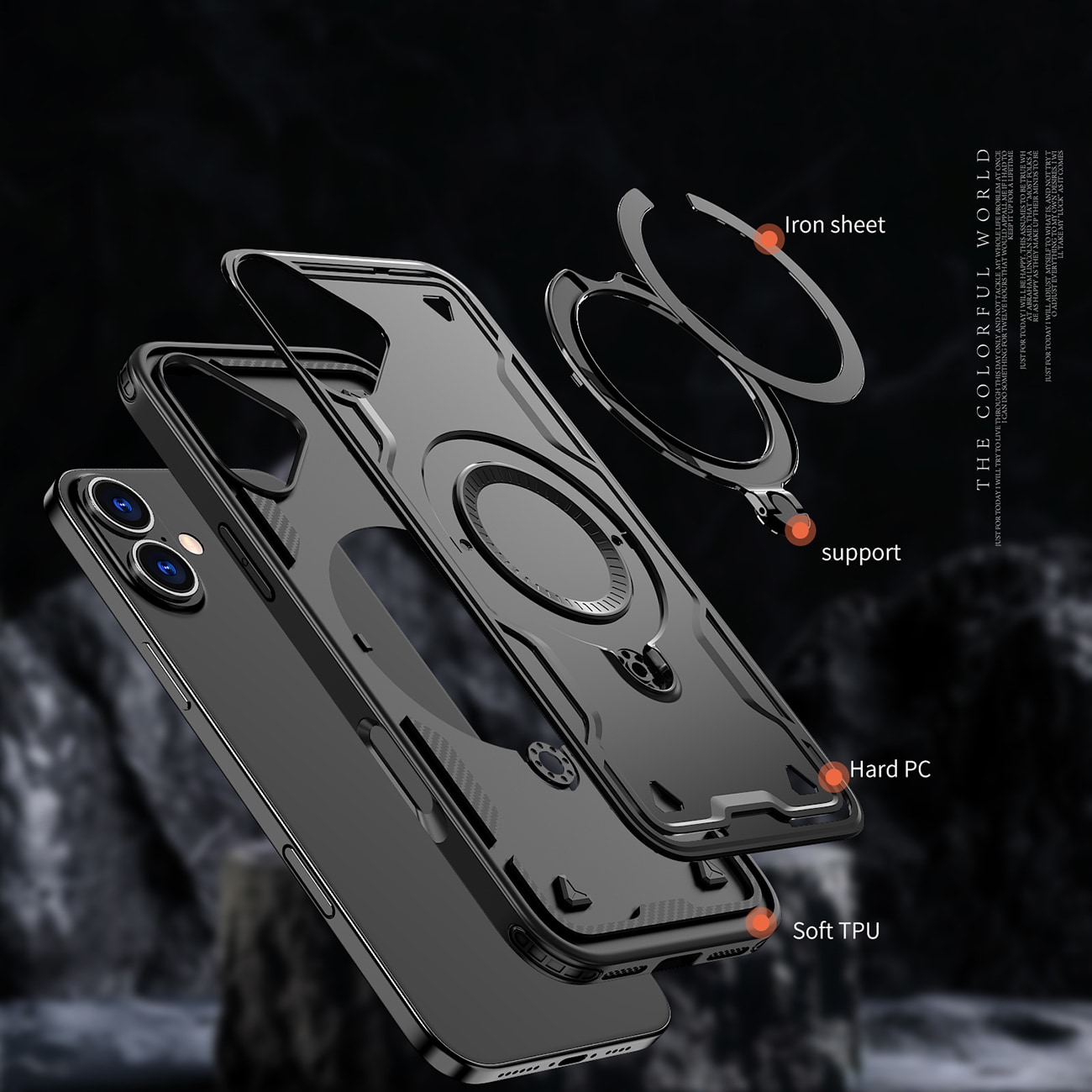 Hybrid Armor Trendy-etui med MagSafe for iPhone 16 - Svart