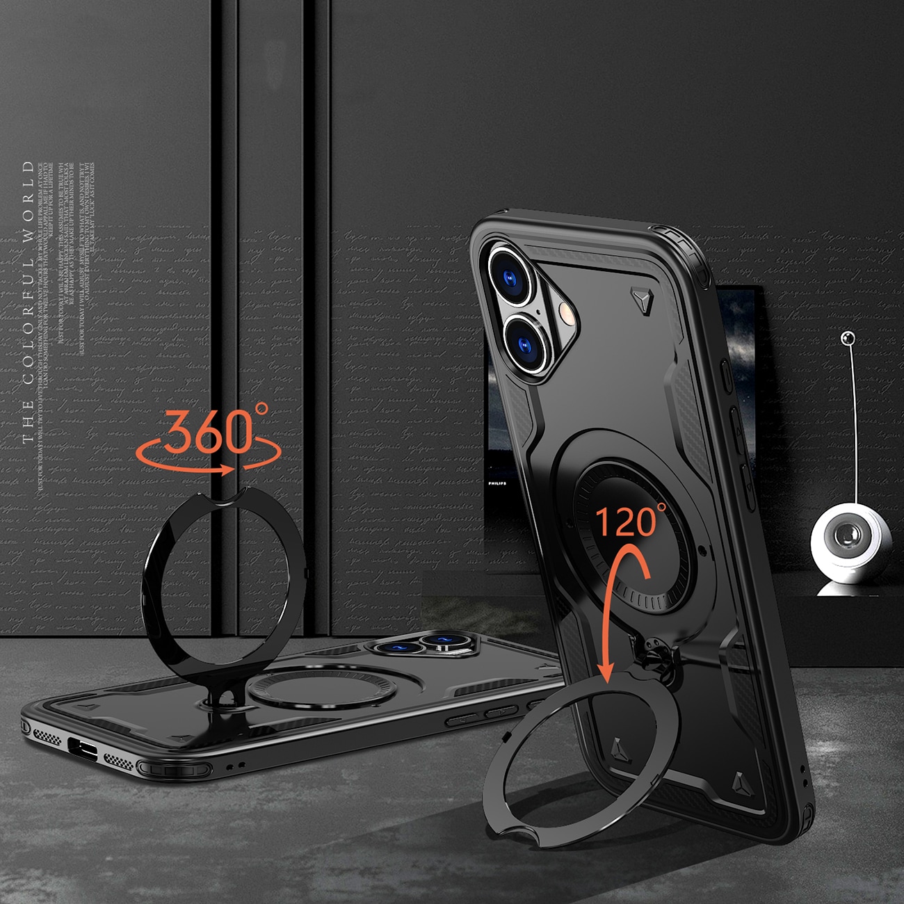 Hybrid Armor Trendy-etui med MagSafe for iPhone 16 - Svart