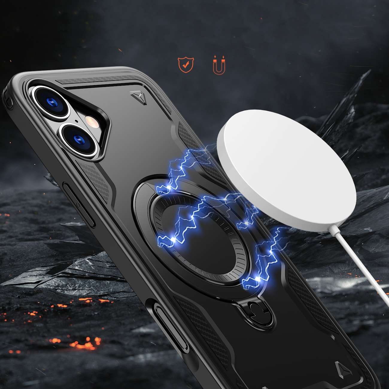 Hybrid Armor Trendy-etui med MagSafe for iPhone 16 - Svart